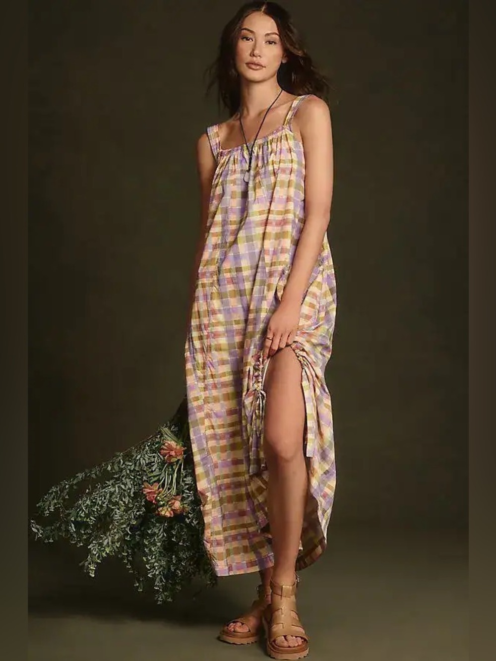 Anthropologie Daily Practice Coming Up Midi Dress Pastel Gingham Women’s M